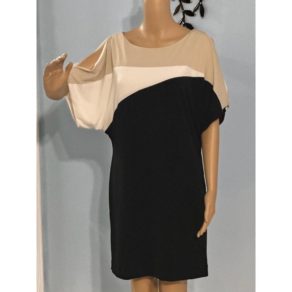 Dressbarn Black & white Baggy Style Women Dress With Cold Sleeves Size 4 - Picture 2 of 11